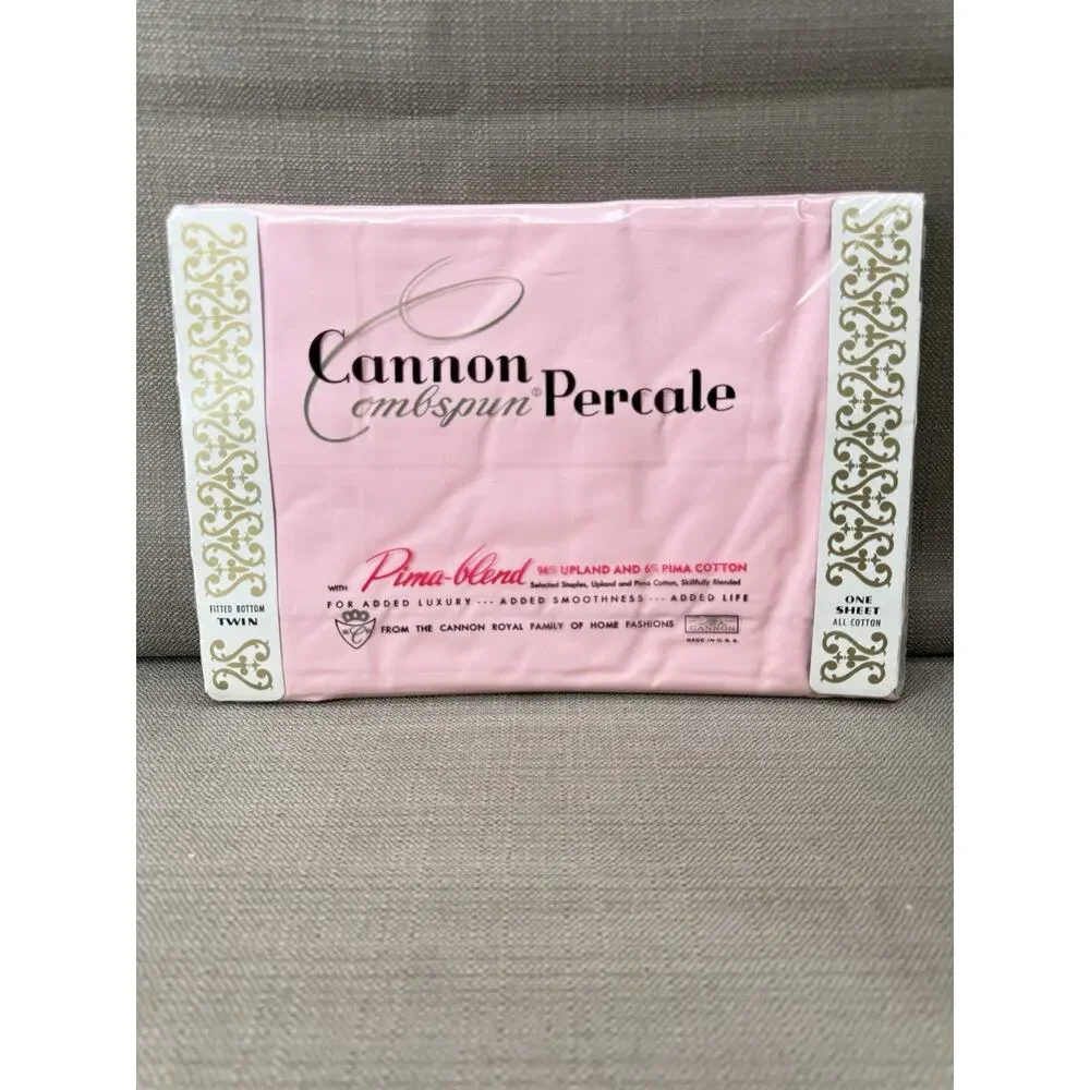 Vintage NOS Cannon Percale Twin Sheet Set Pink Pima Cotton Blend 4 Pc NIP